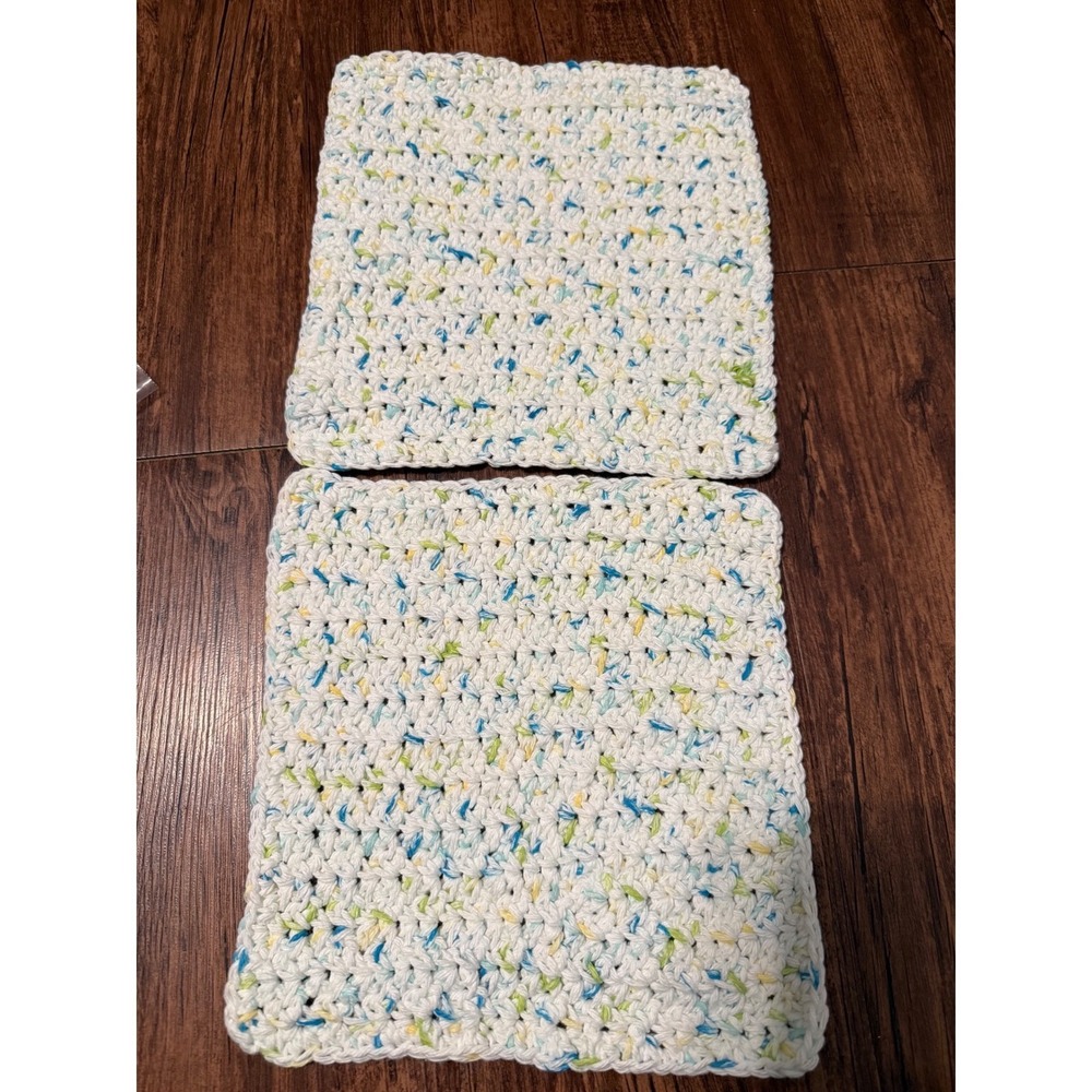 Hand Crocheted Dish Towels Set of 2 Kitchen Towels Multi Color‎ Specks Hot Pads